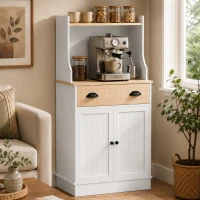 HOMCOM Mueble armario para microondas para cocina con espacio abierto 1 cajón y armario 2 puertas 61 x 35 x 125,4 cm roble(m-6)