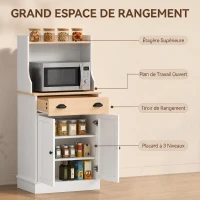 HOMCOM Meuble armoire micro-ondes pour cuisine avec espace ouvert 1 tiroir et placard 2 portes 61 x 35 x 125,4 cm chêne(m-4)