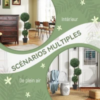 HOMCOM Plante Artificielle 100 cm, 3 Boules de Buis, Pot, Facile à Nettoyer, Arbre Artificiel Intérieur Extérieur, Vert(m-5)