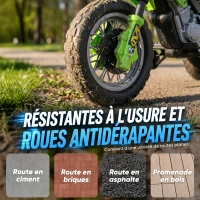HOMCOM Moto électrique enfants, moto cross pour enfants avec batterie 6 V, phares, musiques et roues d'entraînement, 3 à 6 ans, charge 25KG, vert et noir(m-5)