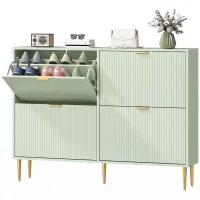 HOMCOM Elegant Four-Drawer Shoe Cabinet - Light Green(m-11)