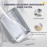 PawHut Arenero para Gatos de Acero Inoxidable XL con Borde Alto Pala Fácil de Limpiar Prueba de Fugas 60x40x29,5 cm Gris(m-4)