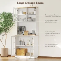 HOMCOM Freestanding Kitchen Cupboard, Tall Storage Cabinet with Doors and Adjustable Shelves, Counter Top, Grid Glass Doors, 80L x 37W x 183H cm - White(m-4)