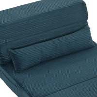HOMCOM Sofá Cama Dobrável 3 em 1 Poltrona 1 Lugar Conversível em Veludo Canelado Bolsos Laterais Travesseiro Azul(m-7)