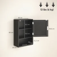 HOMCOM Armadietto Bagno a Parete con Ripiano Regolabile e Anta Ammortizzata, 40x20x60 cm, Nero(m-3)