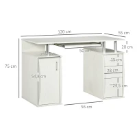 HOMCOM Computerschreibtisch 120 x 55 cm mit Tastaturauszug, 3 Schubladen, für Schlafzimmer, Zuhause, weiß(m-3)