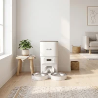 PawHut Alimentador Automático para Gatos/Cães 4L com 2 Tigelas, Dispensador de Ração 1-6 Refeições por Dia e Dupla Alimentação(m-9)