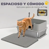 PawHut Arenero para Gatos de Acero Inoxidable XL con Borde Alto Pala Fácil de Limpiar Prueba de Fugas 60x40x29,5 cm Gris(m-7)