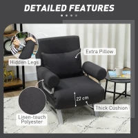 HOMCOM Single Sofa Bed, 3-in-1 Convertible Folding Chair Bed with Adjustable Backrest, Removable Armrests, Black(m-6)
