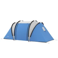 Outsunny Tienda de Camping Familiar para 4-5 Personas con 2 Habitaciones Separadas Puertas y Ventanas 450x220x180 cm Azul(m-11)