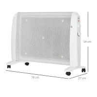 HOMCOM Calefactor Eléctrico 1000W/2000W Radiador de Mica con 2 Niveles de Potencia para 15-20m² 79x27x54 cm Blanco(m-3)