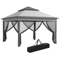 Outsunny Carpa Plegable 3,26x3,26x2,72 m con Doble Techo Altura Ajustable Mosquiteras Protección UV30+ y Bolsa de Transporte Gris