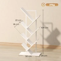 HOMCOM Bibliotecă în formă de copac, 7 niveluri, mobilier de depozitare industrial cu cadru din oțel, 50x24x109cm, alb(m-3)