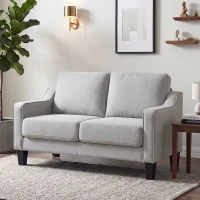 HOMCOM Canapea modernă cu 2 locuri, compactă, din țesătură cu efect de in, 136x77x86 cm, gri deschis(m-2)