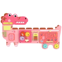 AIYAPLAY Busy Board Panels, Wall Mounted Montessori Inspired Busy Board, Toddler Learning Centre Dinosaur Theme, Pink(m-1)