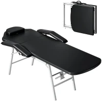 HOMCOM Masă de masaj pliabilă, pat de masaj 3 zone portabil 182 x 62 cm cu tetieră și cotiere detașabile, negru(m-9)