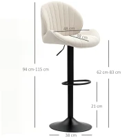 HOMCOM Set 2 Scaune de Bar tip Scoică cu Suport pentru Picioare, din Material Textil cu Efect de Catifea, 48x50x94-115 cm, Negru și Bej(m-3)
