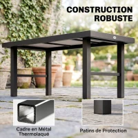 Outsunny Table basse de jardin rectangulaire table de jardin avec plateau SPC à effet bois en métal, 100 x 52 x 46 cm, noir(m-5)