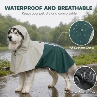 PawHut Dog Raincoat with Hood, Waterproof & Breathable Rain Jacket with Leash Hole, for Extra Large Dogs, Green, XL(m-4)