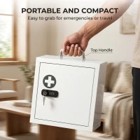 HOMCOM Wall Mount Medicine Cabinet with Combination and Key Lock, 2 Tier Stainless Steel First Aid Cabinet, White(m-7)
