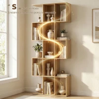 HOMCOM Librería en Forma de S de 5 Niveles para Salón Dormitorio Estudio Oficina 80x24x200 cm Roble(m-4)
