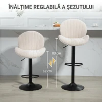 HOMCOM Set 2 Scaune de Bar tip Scoică cu Suport pentru Picioare, din Material Textil cu Efect de Catifea, 48x50x94-115 cm, Negru și Bej(m-5)