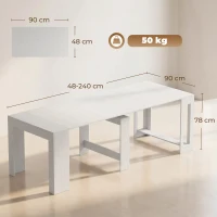 HOMCOM Tavolo Consolle Allungabile e Convertibile per 10 Persone, 96-240x90x78 cm, Bianco(m-3)