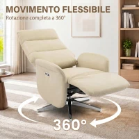 HOMCOM Poltrona Relax Elettrica Reclinabile a 160° Girevole con Poggiapiedi in Pelle PU, Presa USB, Beige(m-5)
