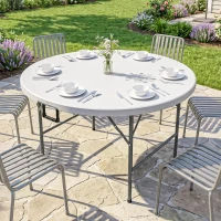 Outsunny Tavolo Pieghevole per Giardino e Campeggio, in Acciaio e HDPE, Ø122x73 cm, Grigio e Bianco(m-10)