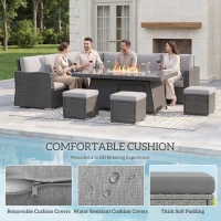 Outsunny Seven-Piece Firepit Table Rattan Sofa Set - Grey(m-6)