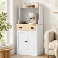HOMCOM Mueble armario para microondas para cocina con espacio abierto 1 cajón y armario 2 puertas 61 x 35 x 125,4 cm roble(m-5)