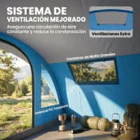 Outsunny Tienda de Campaña Familiar Tipo Túnel para 5 Personas con 3 Habitaciones Puerta 4 Ventanas Impermeable Fácil Montaje(m-7)