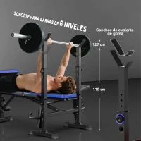 HOMCOM Banco de Musculación con Respaldo Ajustable y Soporte para Barras Regulable para Entrenamiento en Casa Gimnasio Negro(m-5)