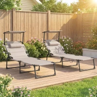 Outsunny Lot de 2 Bains de soleil transats pliables grand confort dossier pare-soleil réglables multi-positions, kaki(m-2)