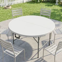 Outsunny Table ronde de jardin pliante Ø122 cm peut accueillir 6 personnes pour évènement, structure métal, plateau HDPE(m-2)