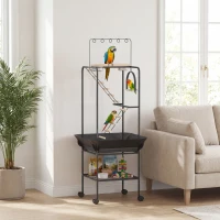 PawHut Parque de Juegos de Pájaros con Ruedas Escaleras Columpio Protector de Semillas Bandeja Comederos Perchas 63x63x163 cm(m-10)
