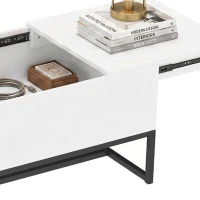 HOMCOM Table Basse Extensible avec Plateau Coulissant, Table de Salon avec Rangement Caché et Pieds en Acier, Blanc(m-12)
