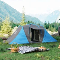 Outsunny Tienda de Campaña para de 4 Personas con 2 Dormitorios Tienda de Camping Impermeable 2000mm 555x225x190 cm Gris y Azul(m-8)