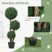 HOMCOM Plante Artificielle 100 cm, 3 Boules de Buis, Pot, Facile à Nettoyer, Arbre Artificiel Intérieur Extérieur, Vert(m-4)