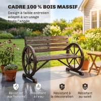Outsunny Banc de Jardin banc 3 places banc en bois Style Rustique Chic accoudoirs Roues Charette Bois Sapin traité carbonisation(m-4)