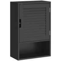 HOMCOM Armadietto Bagno a Parete con Ripiano Regolabile e Anta Ammortizzata, 40x20x60 cm, Nero(m-1)