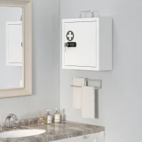 HOMCOM Wall Mount Medicine Cabinet with Combination and Key Lock, 2 Tier Stainless Steel First Aid Cabinet, White(m-14)