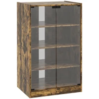 HOMCOM 4-Tier Hi-Fi Stand,  Record Player Stand with Adjustable Shelves and Push-to-Open Glass Doors, Rustic Brown(m-1)