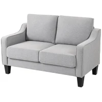 HOMCOM Canapea modernă cu 2 locuri, compactă, din țesătură cu efect de in, 136x77x86 cm, gri deschis(m-12)