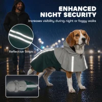 PawHut Dog Raincoat with Hood, Waterproof & Breathable Rain Jacket with Leash Hole, for Medium Dogs, Green, M(m-5)