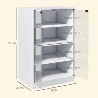 HOMCOM 4-Tier Hi-Fi Stand,  Record Player Stand with Adjustable Shelves and Push-to-Open Glass Doors, White Wood-Effect(m-3)