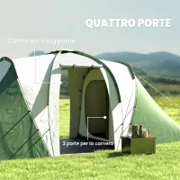Outsunny Tienda de Campaña para de 4 Personas con 2 Dormitorios Tienda de Camping Impermeable 3000 mm 555x225x190 cm Gris Verde(m-5)