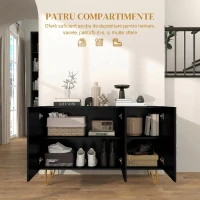 HOMCOM Dulap Mobil cu 2 Dulapuri și Raft Reglabil, din PAL și Metal, 120x40x75 cm, Negru și Auriu(m-5)