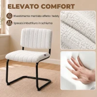 HOMCOM Set 2 sedie da pranzo imbottite in tessuto teddy con gambe a slitta, crema(m-6)
