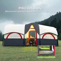 Outsunny Tenda de Campismo Familiar Tipo Túnel para 4-6 Pessoas Impermeável 3.000 mm Dobrável 435x251x195 cm Cinzento Escuro(m-6)